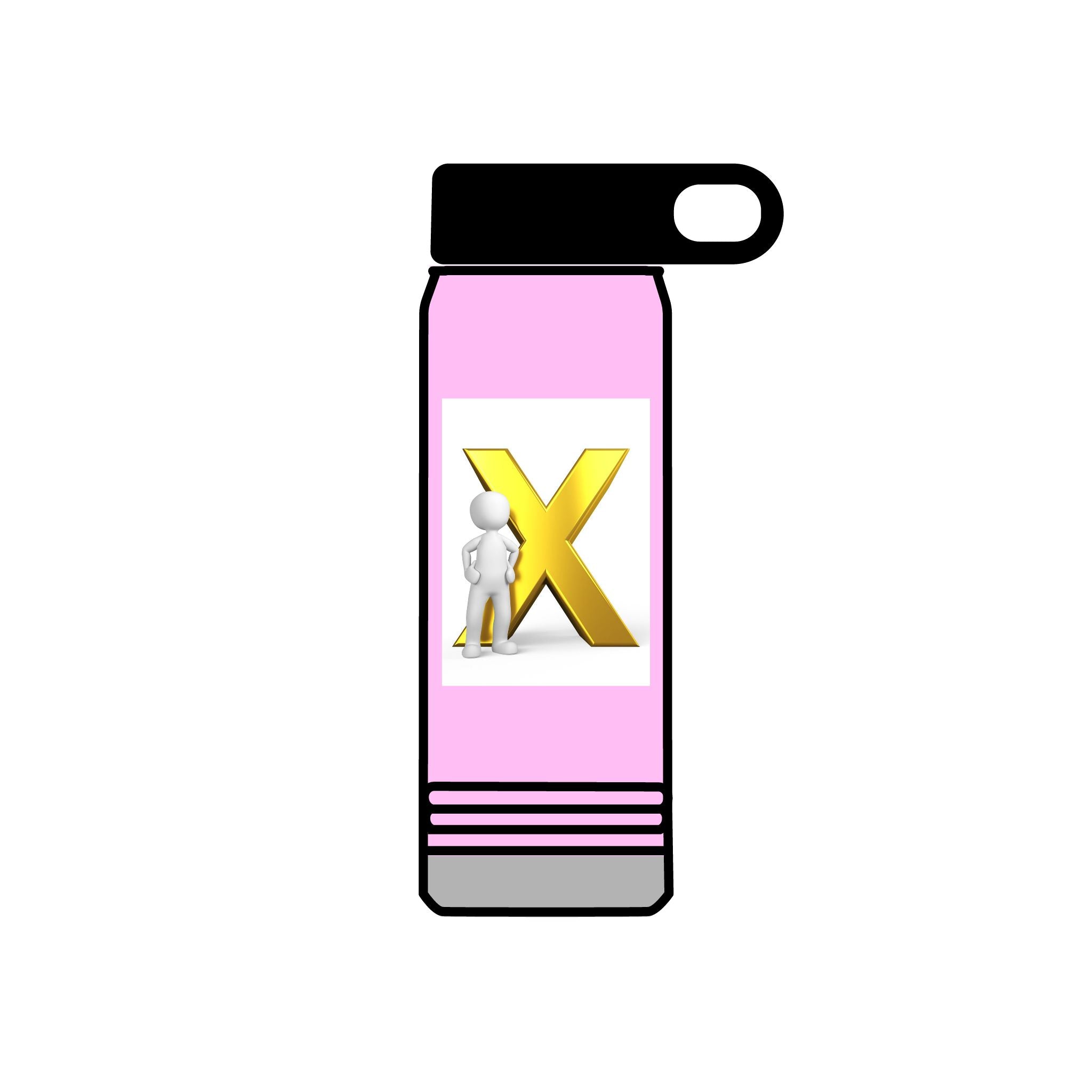 Gold Letter X with Thinking Figure Water Bottle | 20oz Stainless Tumbler