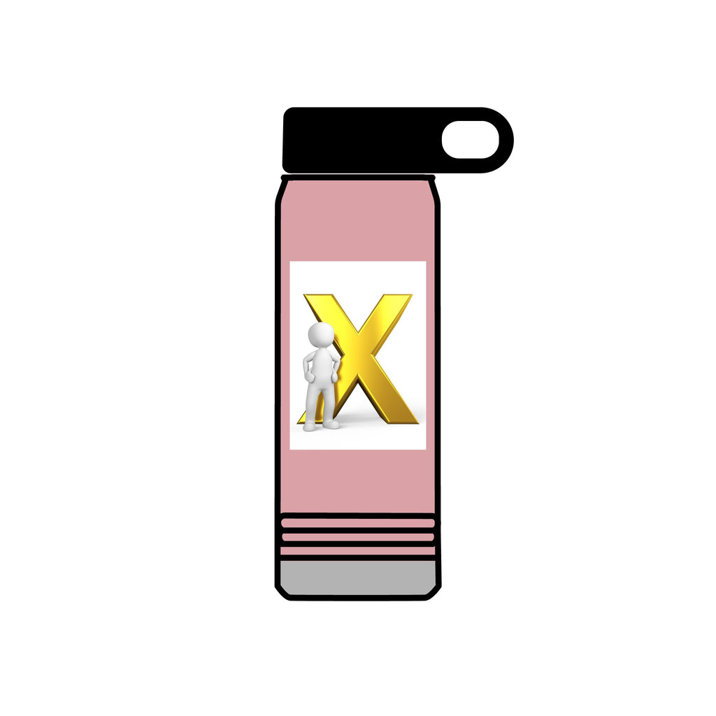 Gold Letter X with Thinking Figure Water Bottle | 20oz Stainless Tumbler
