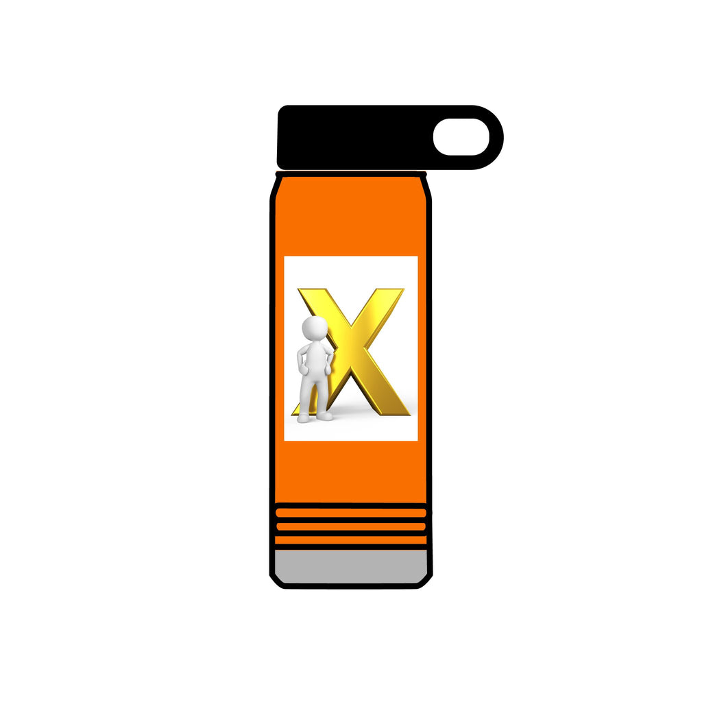 Gold Letter X with Thinking Figure Water Bottle | 20oz Stainless Tumbler