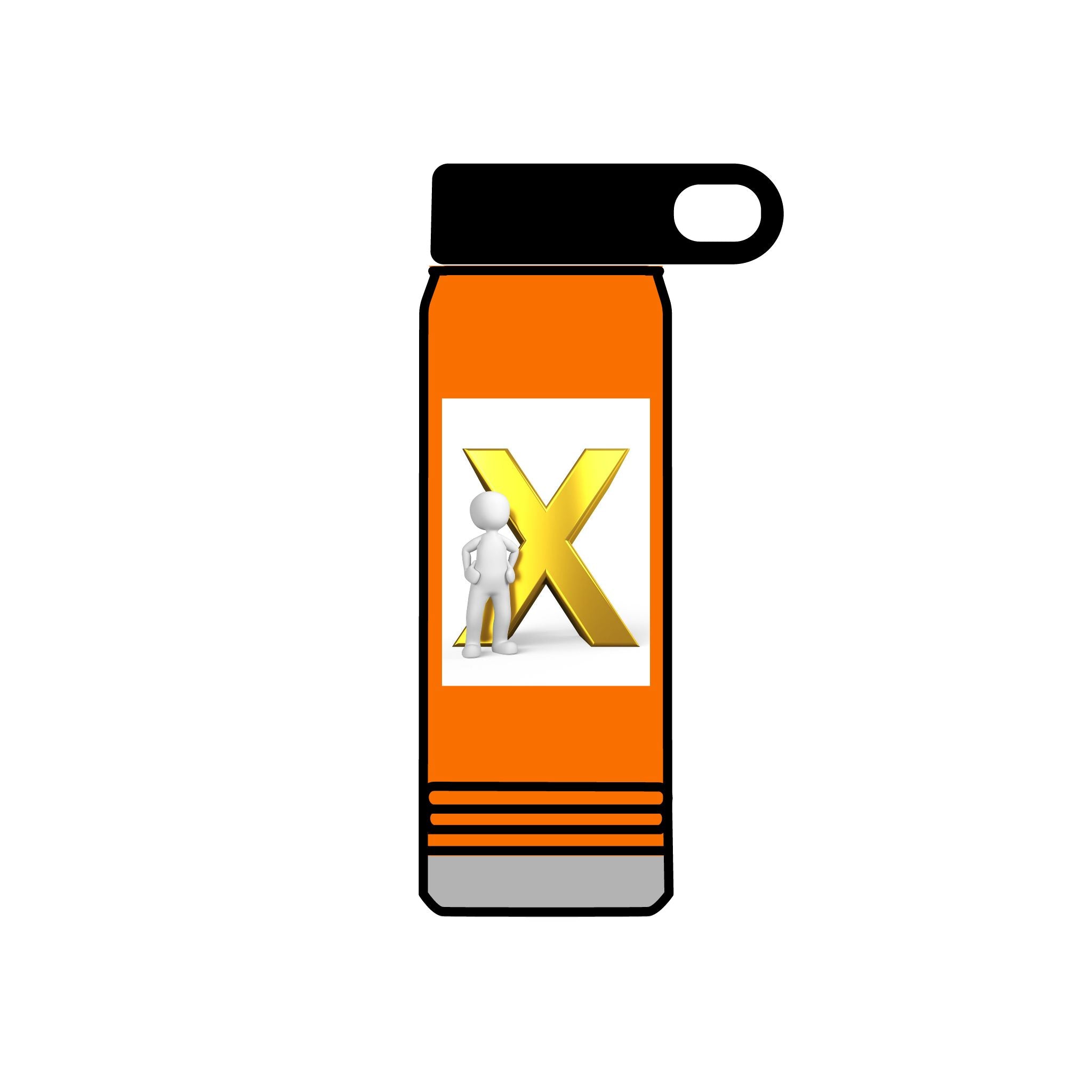 Gold Letter X with Thinking Figure Water Bottle | 20oz Stainless Tumbler