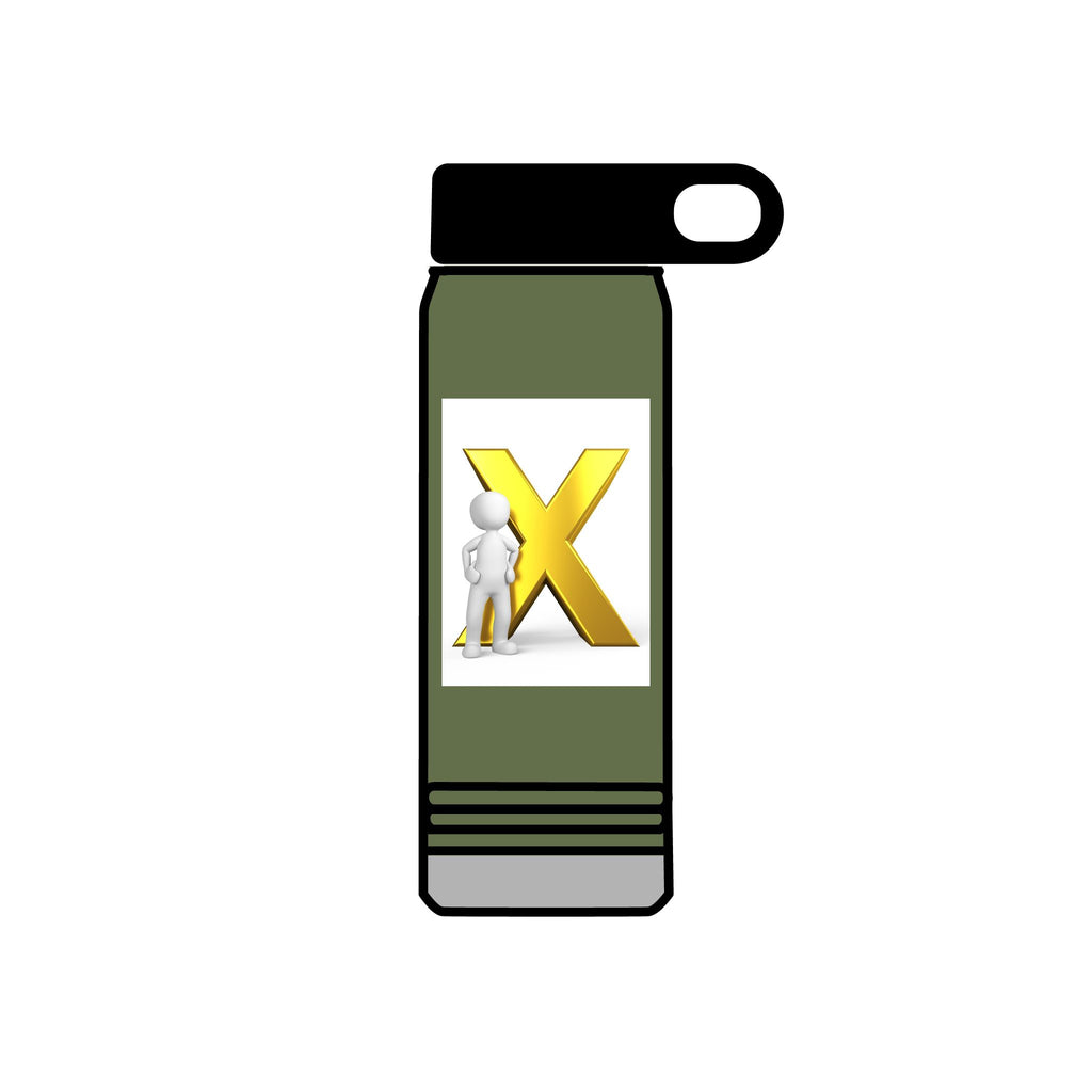 Gold Letter X with Thinking Figure Water Bottle | 20oz Stainless Tumbler