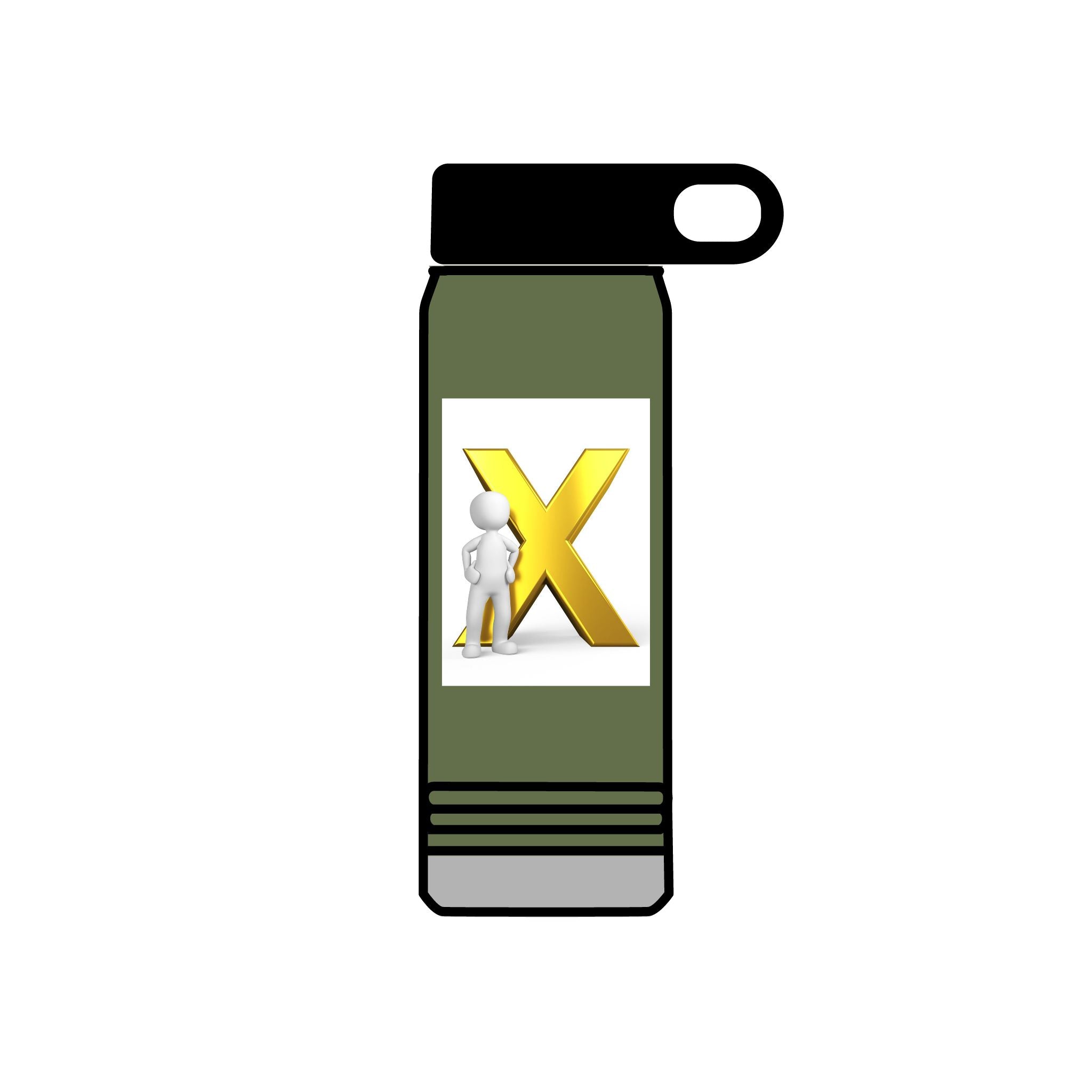 Gold Letter X with Thinking Figure Water Bottle | 20oz Stainless Tumbler