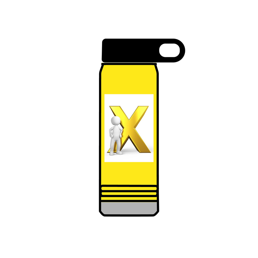 Gold Letter X with Thinking Figure Water Bottle | 20oz Stainless Tumbler