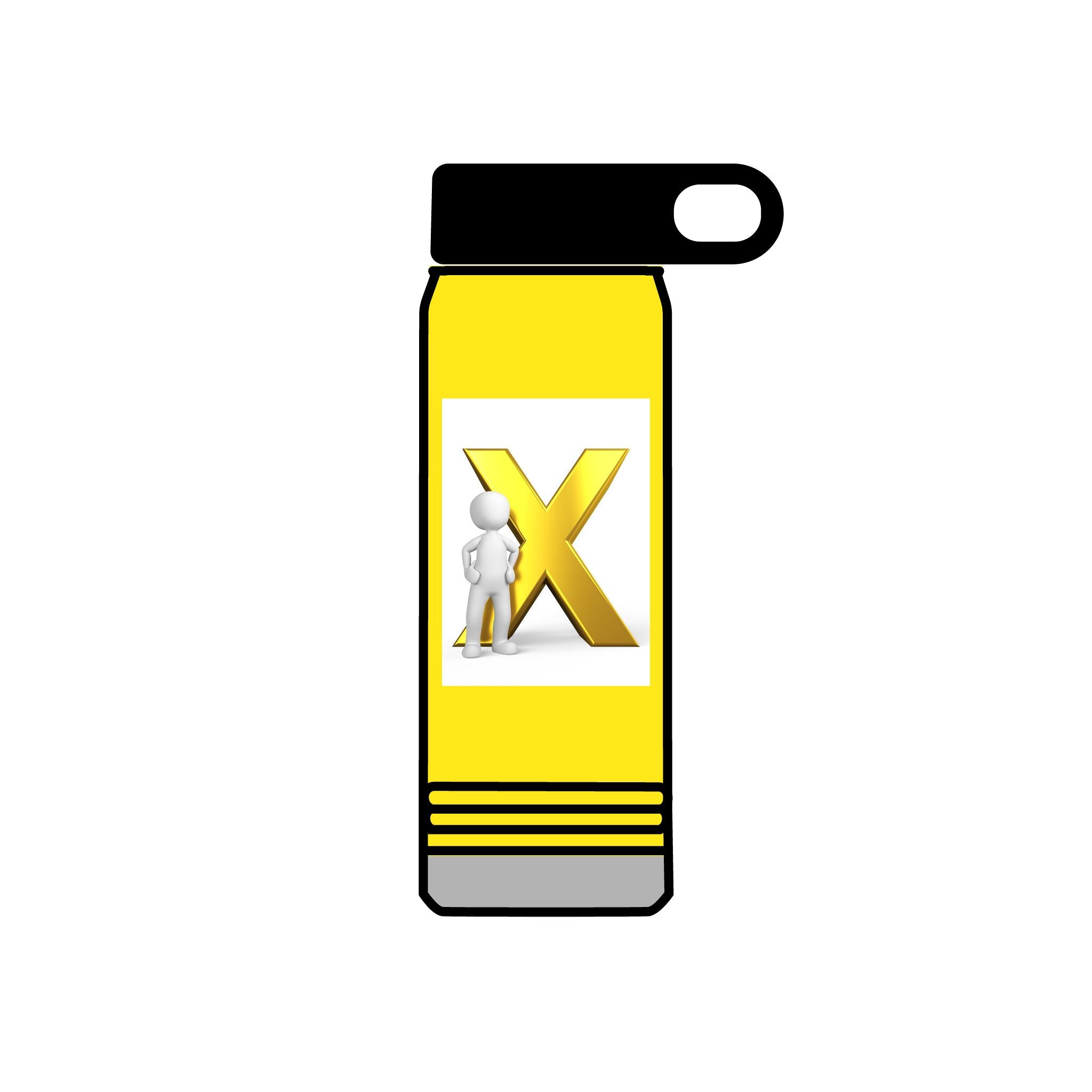 Gold Letter X with Thinking Figure Water Bottle | 20oz Stainless Tumbler