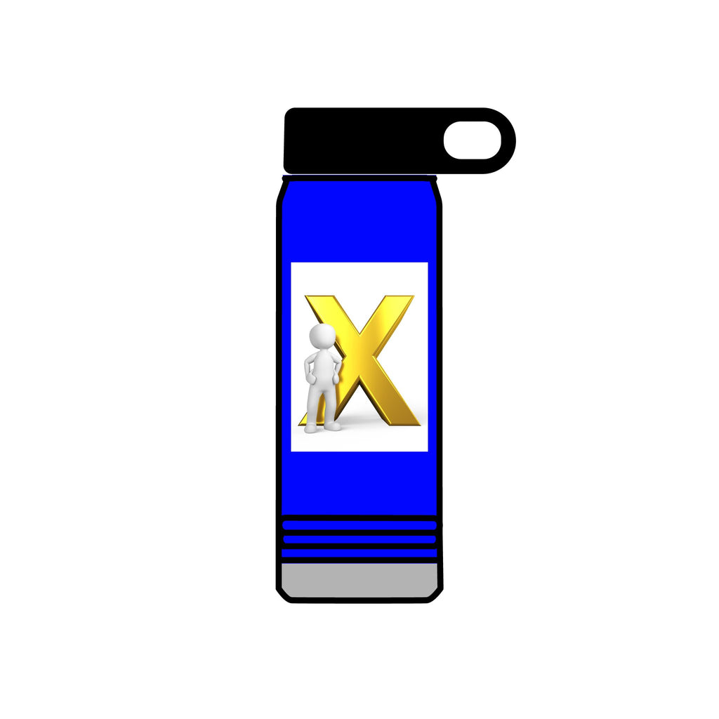 Gold Letter X with Thinking Figure Water Bottle | 20oz Stainless Tumbler