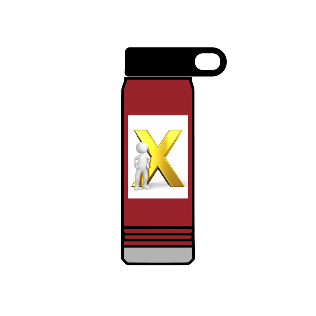 Gold Letter X with Thinking Figure Water Bottle | 20oz Stainless Tumbler