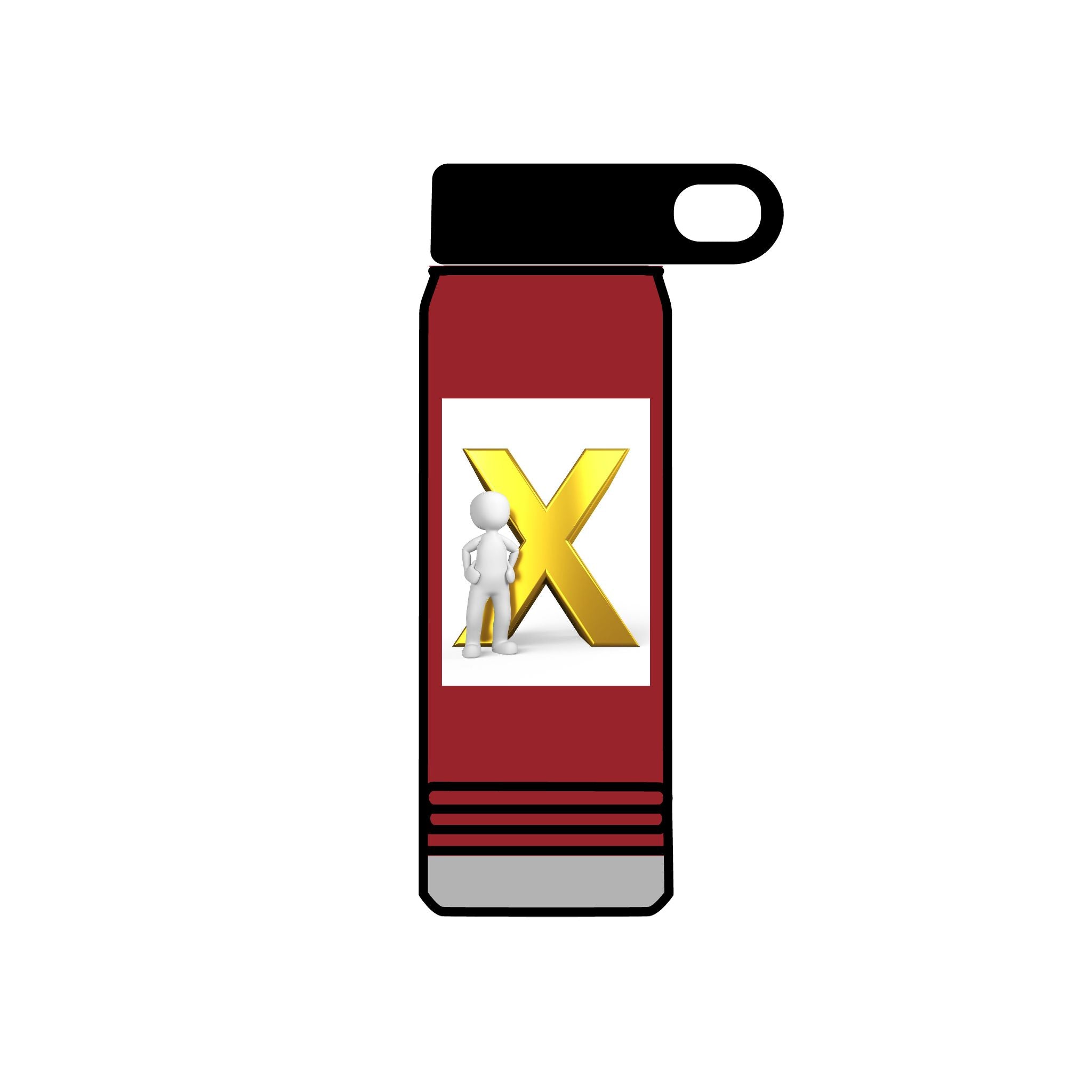 Gold Letter X with Thinking Figure Water Bottle | 20oz Stainless Tumbler