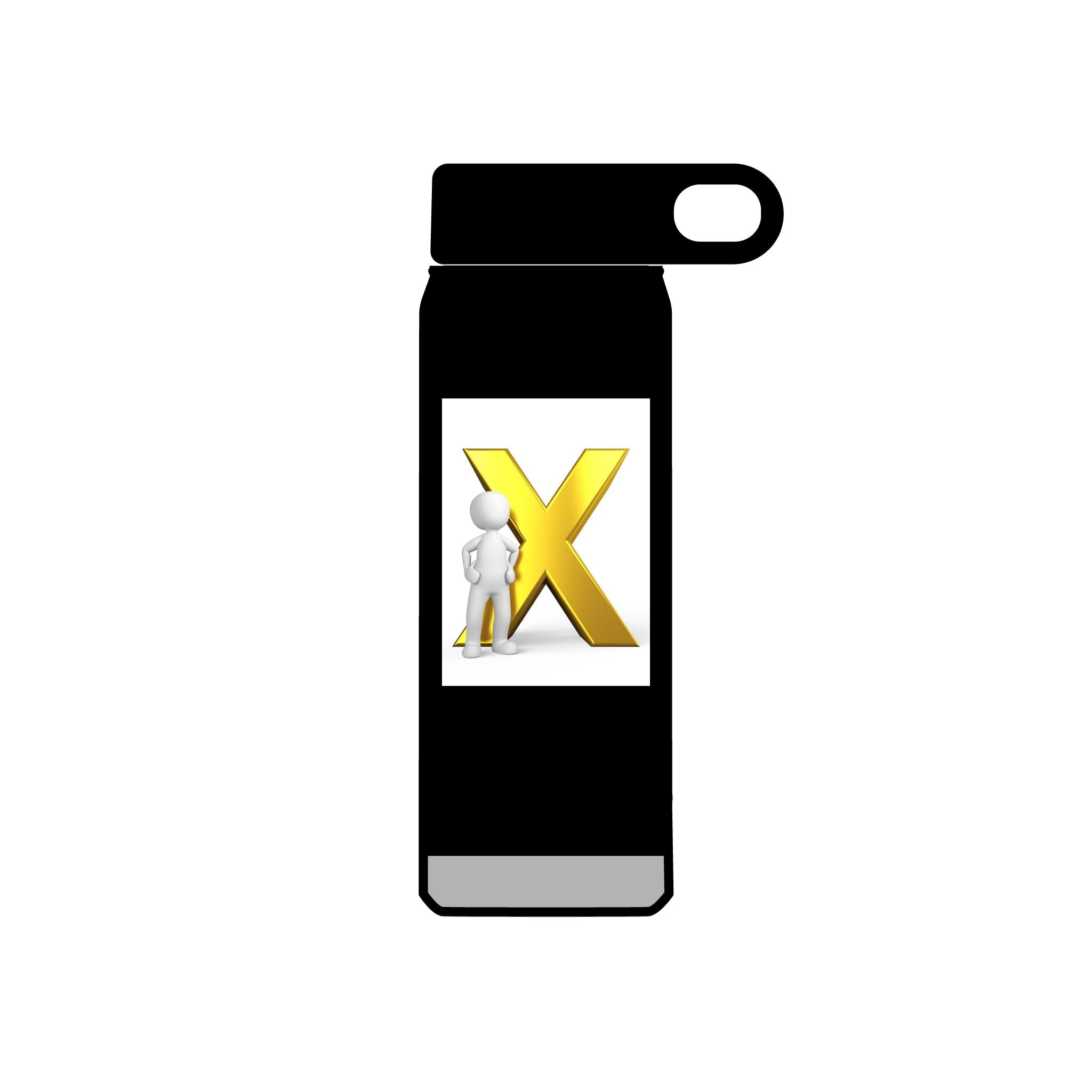 Gold Letter X with Thinking Figure Water Bottle | 20oz Stainless Tumbler