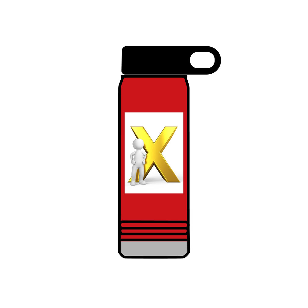 Gold Letter X with Thinking Figure Water Bottle | 20oz Stainless Tumbler