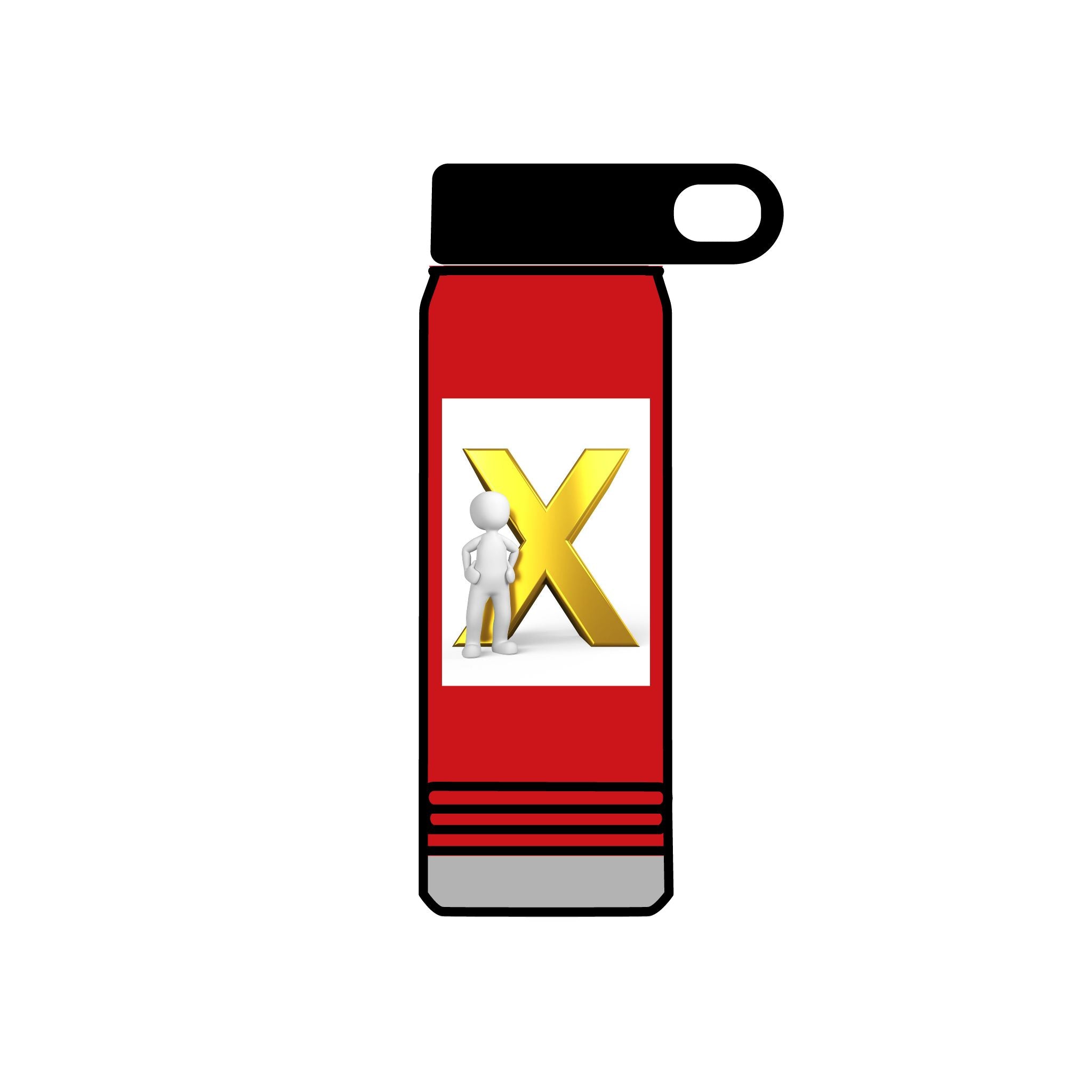 Gold Letter X with Thinking Figure Water Bottle | 20oz Stainless Tumbler