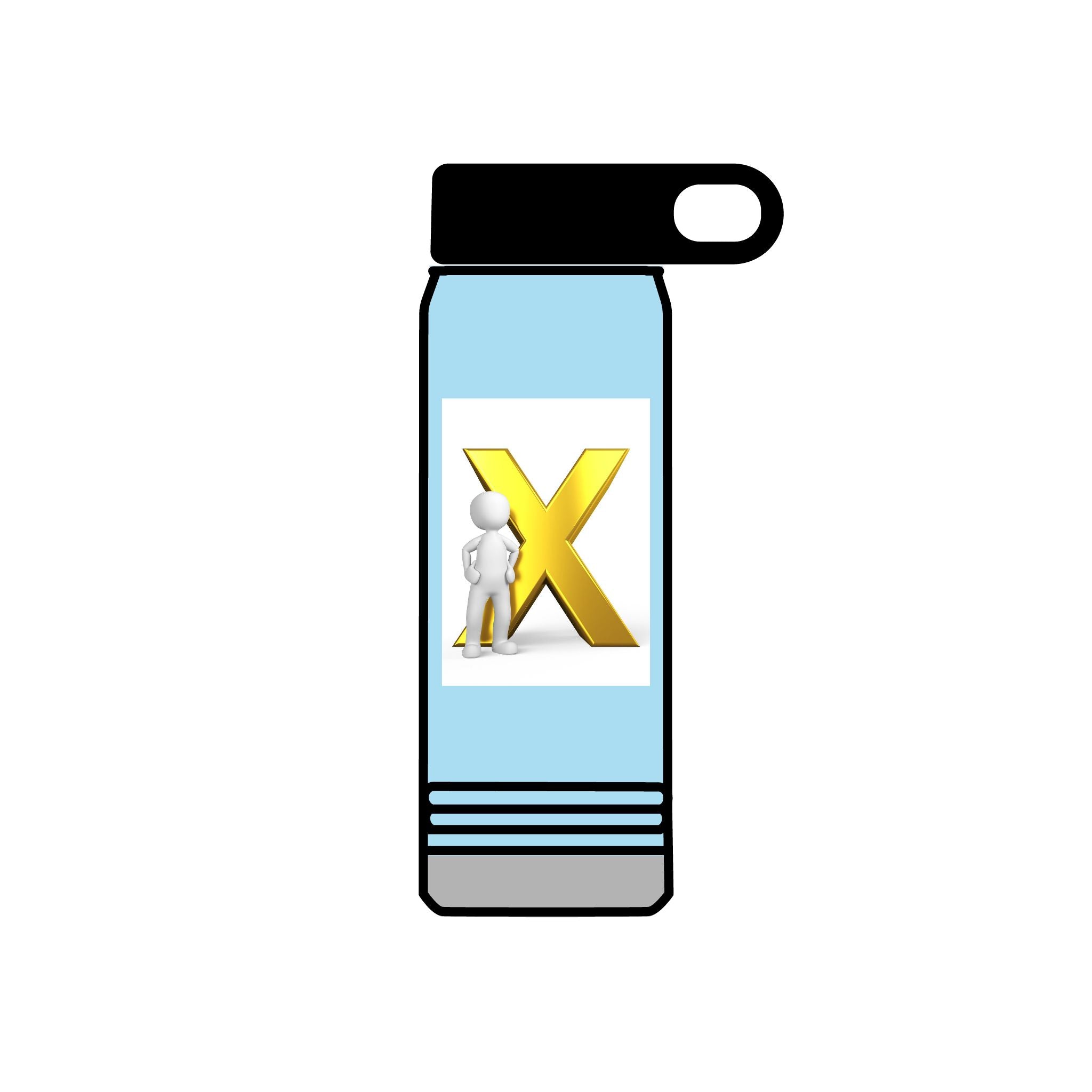 Gold Letter X with Thinking Figure Water Bottle | 20oz Stainless Tumbler