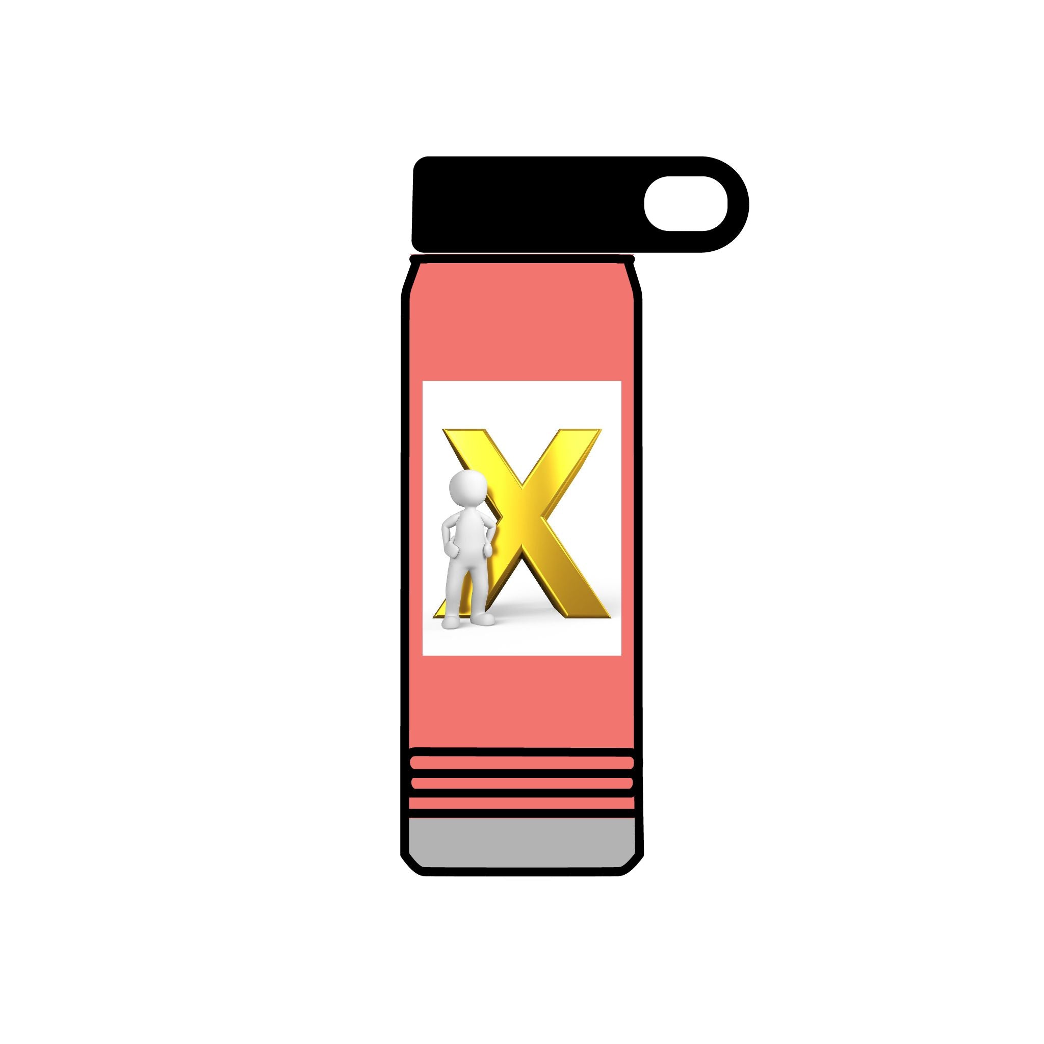 Gold Letter X with Thinking Figure Water Bottle | 20oz Stainless Tumbler