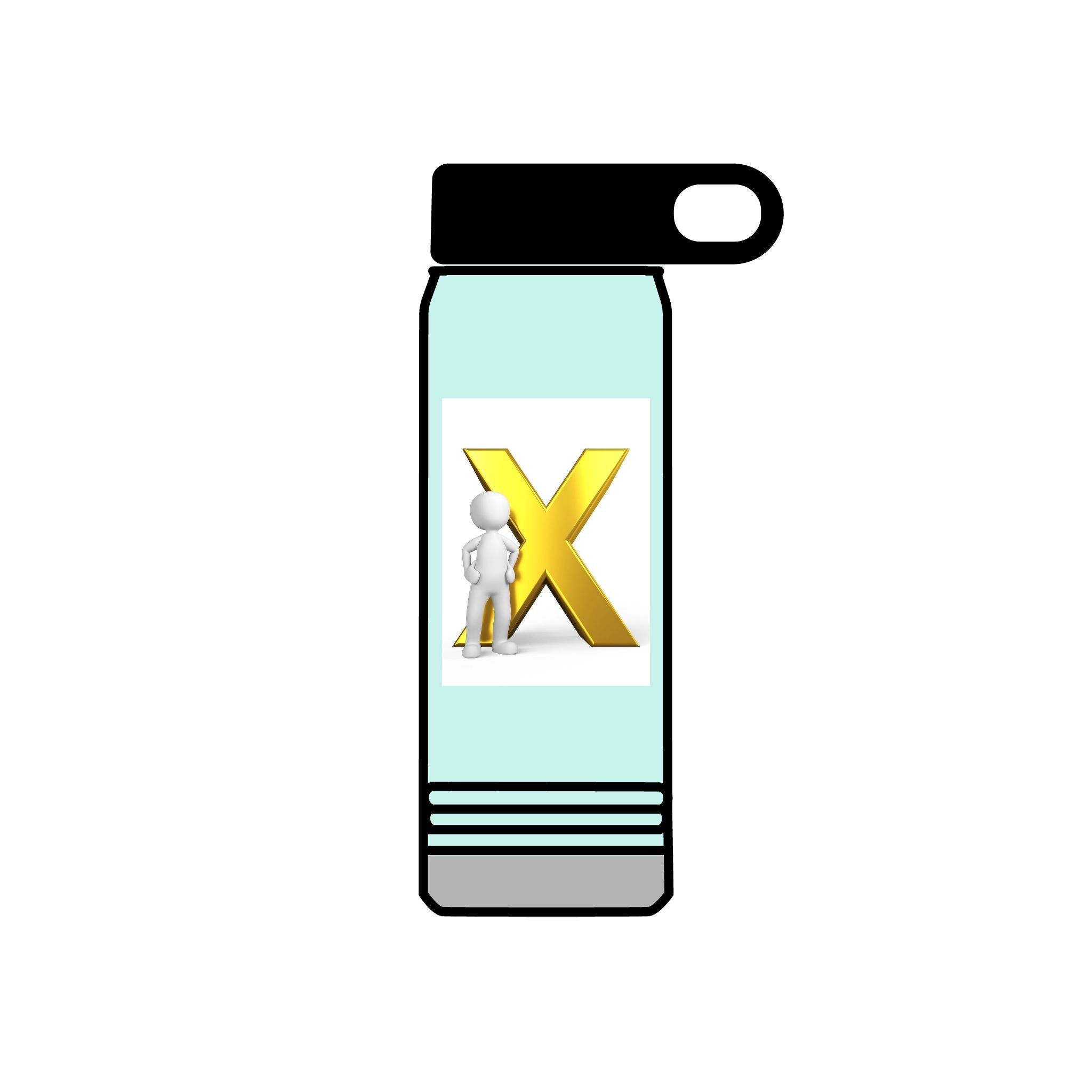 Gold Letter X with Thinking Figure Water Bottle | 20oz Stainless Tumbler