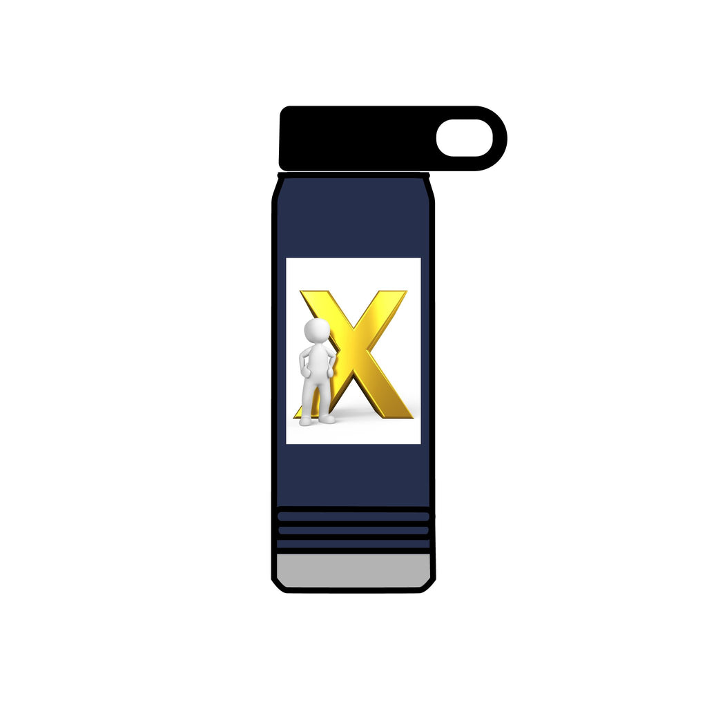 Gold Letter X with Thinking Figure Water Bottle | 20oz Stainless Tumbler