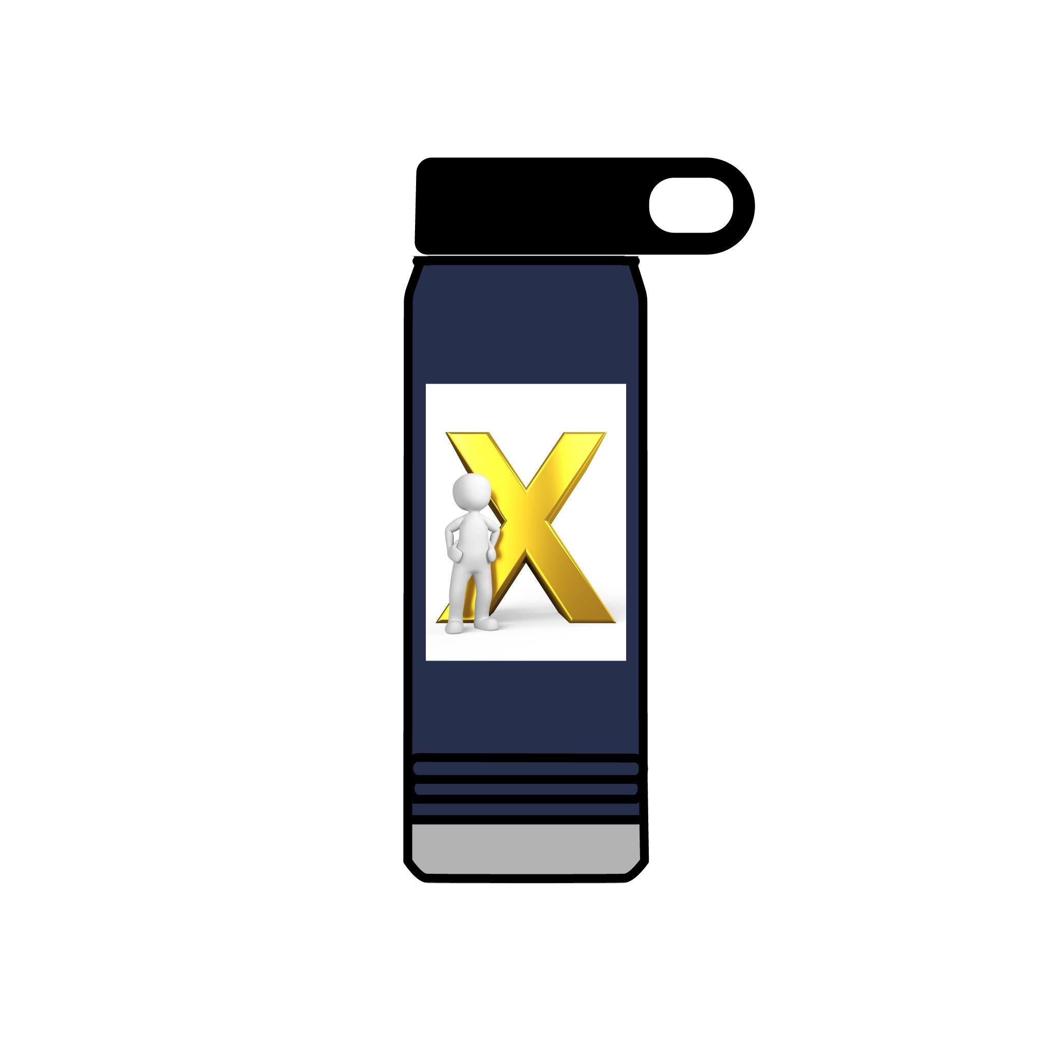 Gold Letter X with Thinking Figure Water Bottle | 20oz Stainless Tumbler