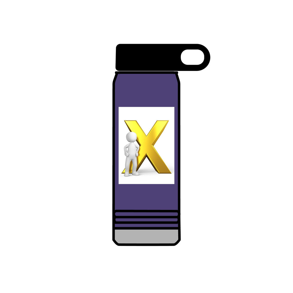 Gold Letter X with Thinking Figure Water Bottle | 20oz Stainless Tumbler
