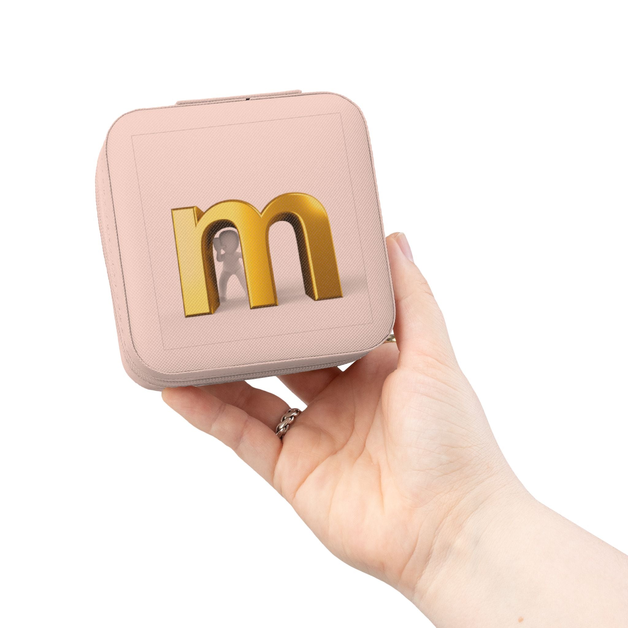 Monogram M Jewelry Travel Case | Compact Pink Leatherette Organizer