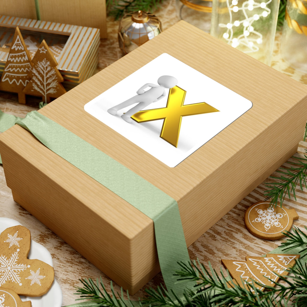 Gold X with 3D Stick Figure Kiss-Cut Stickers | Alphabet Letter Decal