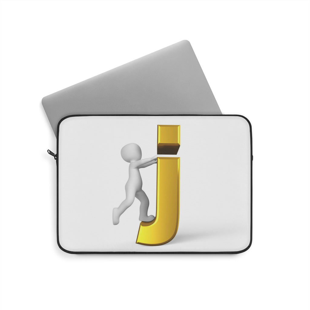 3D Stick Figure Climbing Gold Letter J Laptop Sleeve | Monogram Initial Case