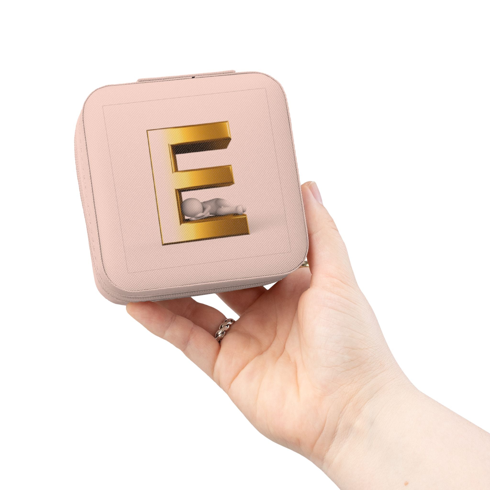 Monogram E Jewelry Travel Case | Compact Portable Trinket Organizer