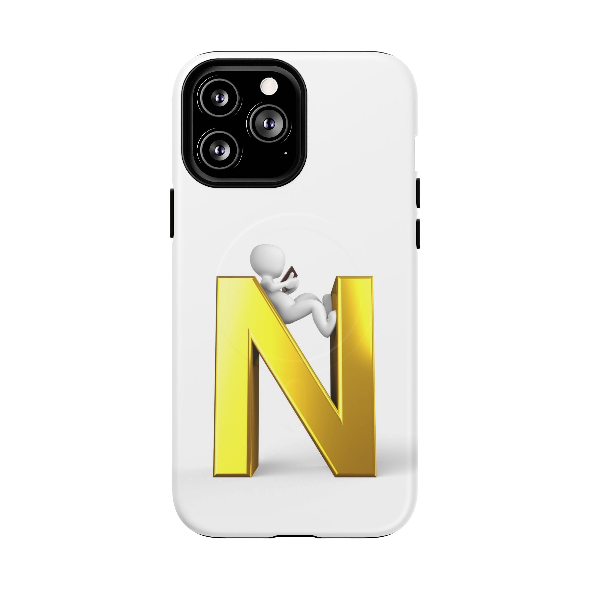 Coque de téléphone en or, lettre N, figure 3D | Coque magnétique robuste