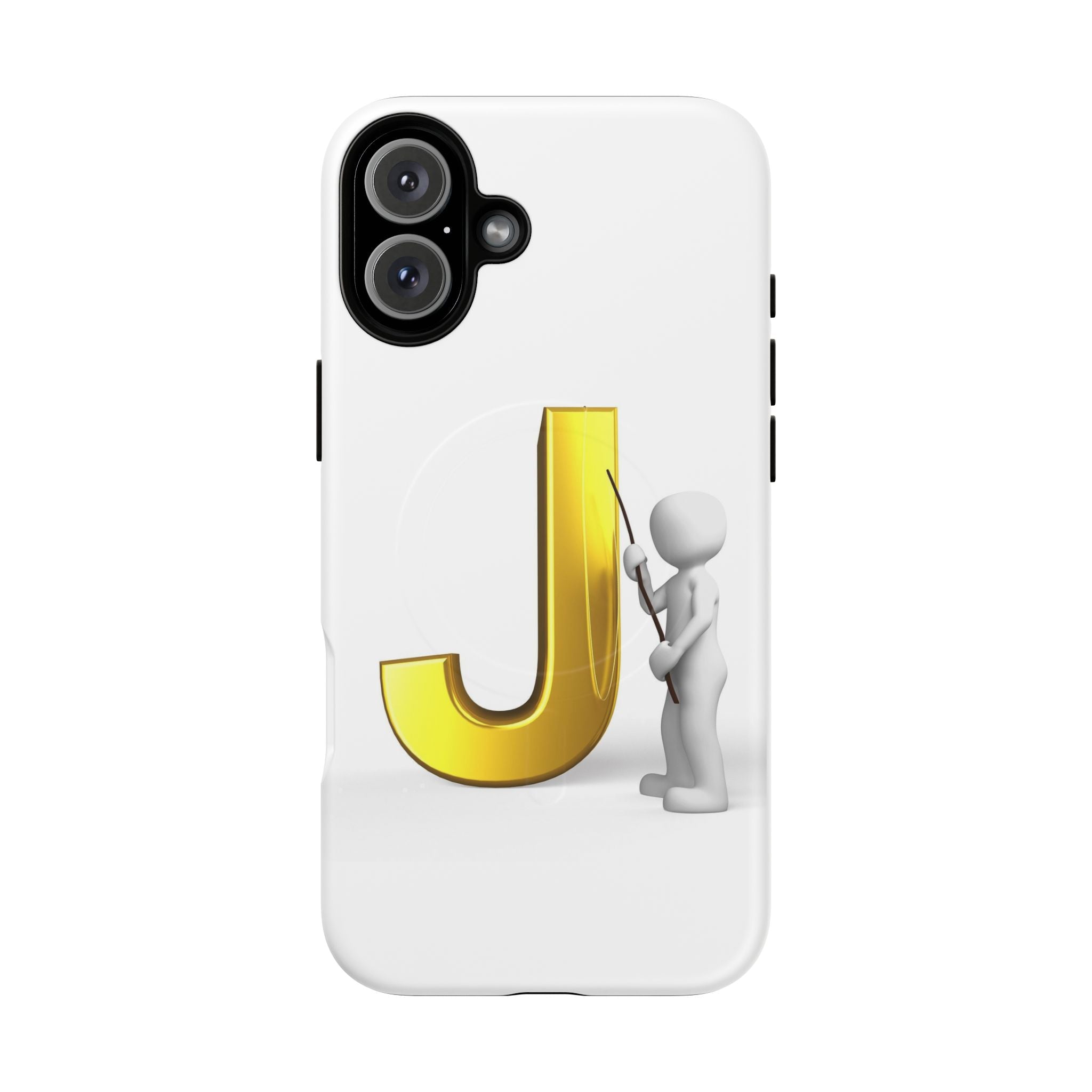Coque de téléphone aimantée résistante dorée avec lettre J et figure de peintre