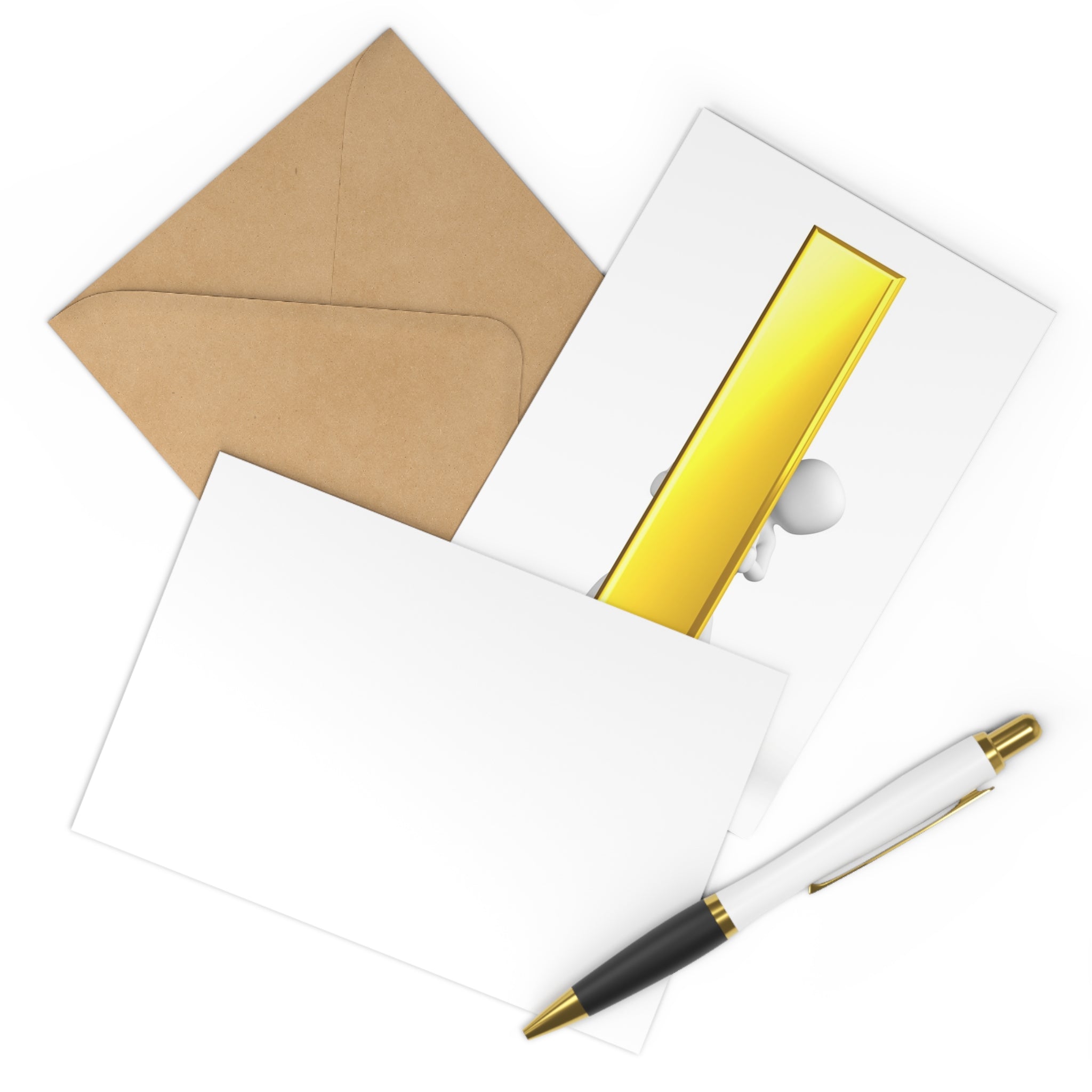 3D Person with Gold Letter i Postcards | 7 pcs