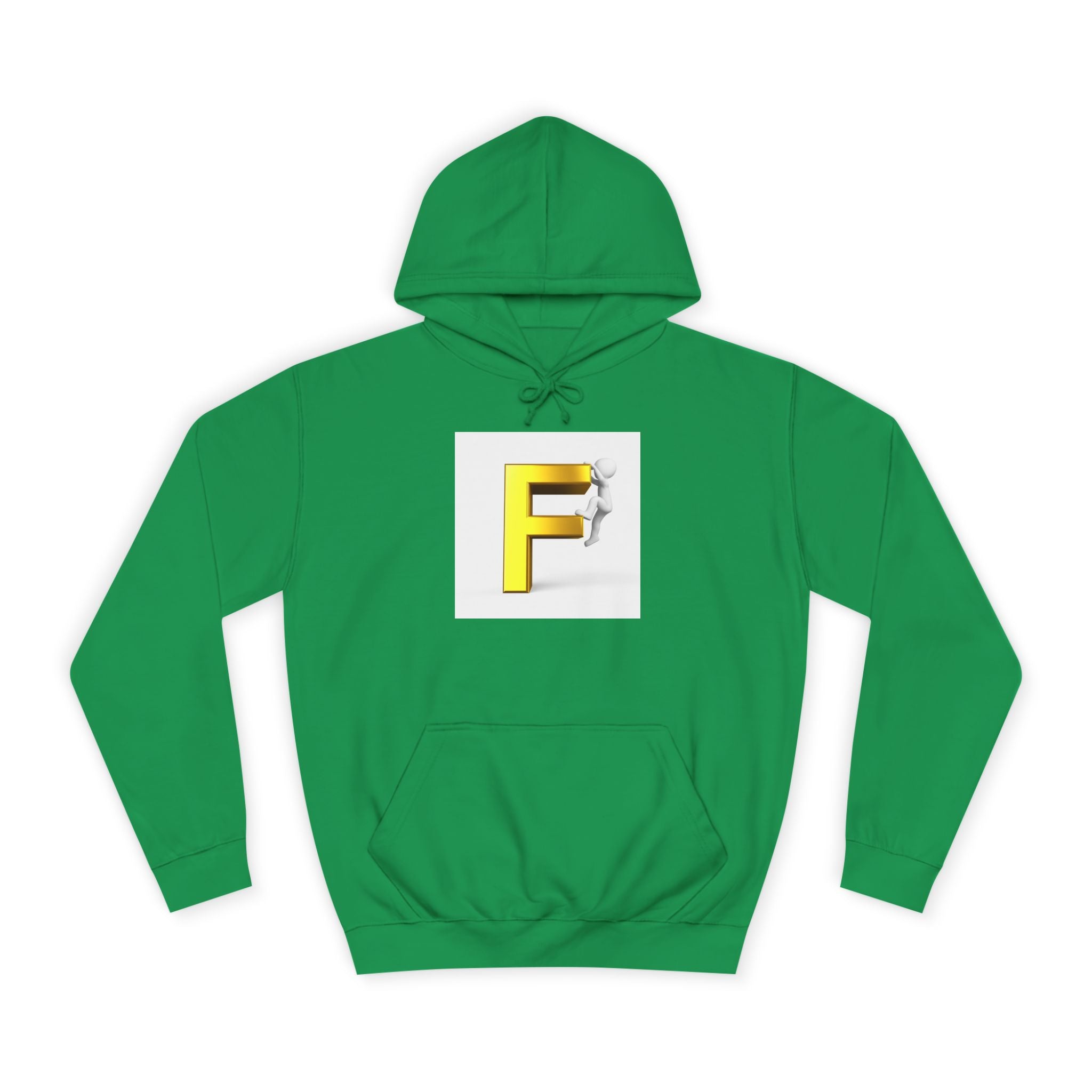 3D Gold Letter F Hoodie | Climbing Figurine Letterman Style