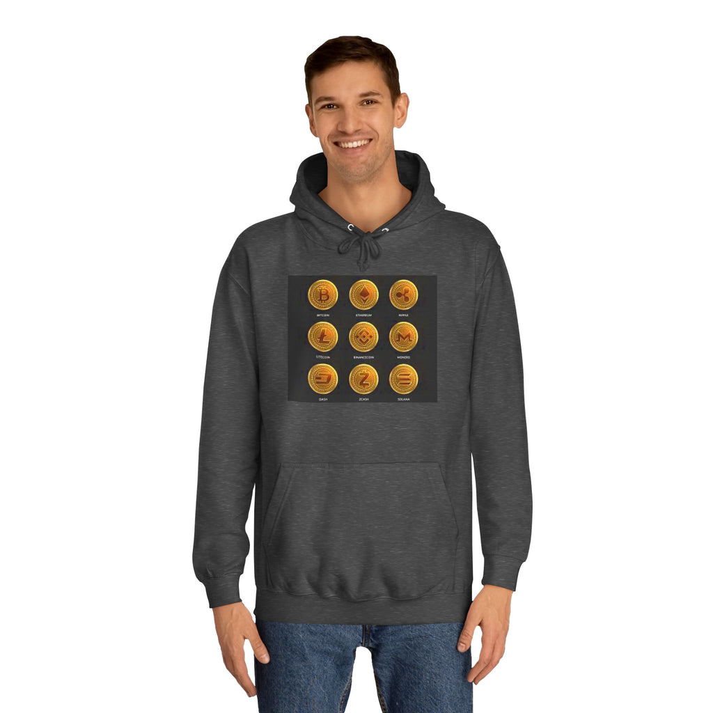 Crypto Coin Icons Hoodie | Bitcoin Ethereum Litecoin Ripple Doge Zcash Monero