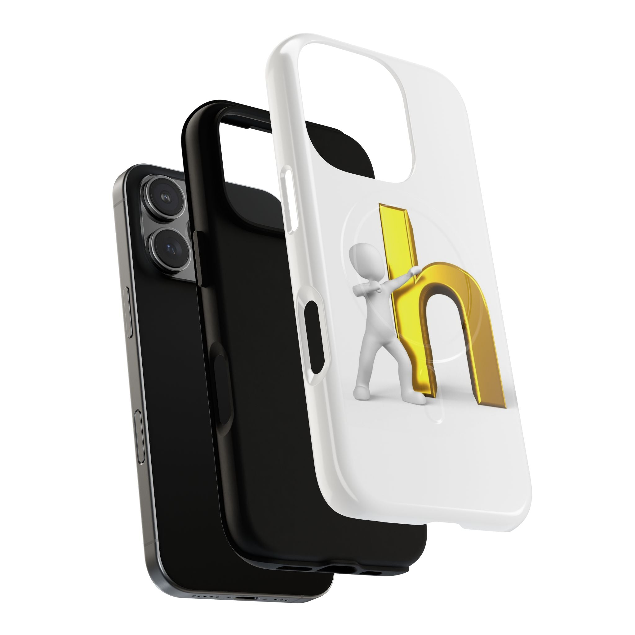3D Person Pushing Gold Letter h Phone Case | Tough Magnetic Case