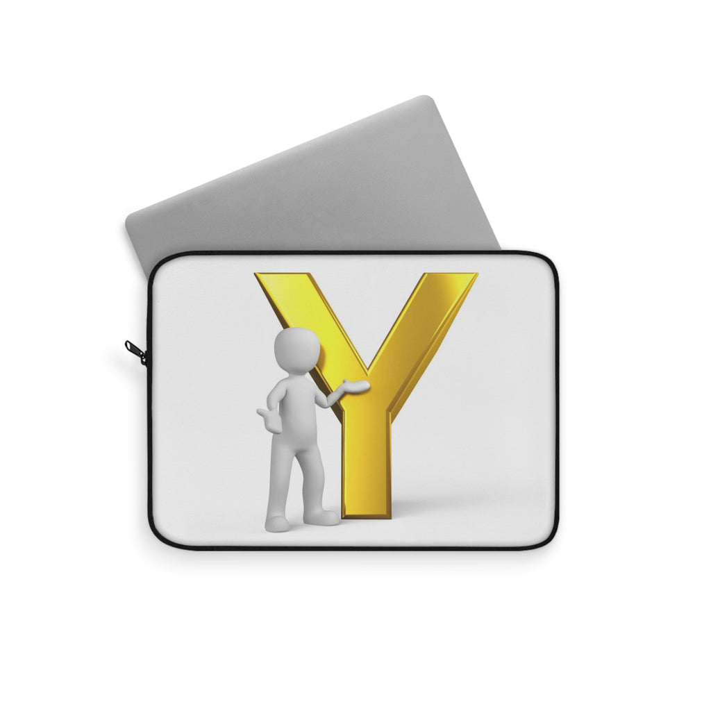 3D Figure with Gold Letter Y Laptop Sleeve | Initial Monogram