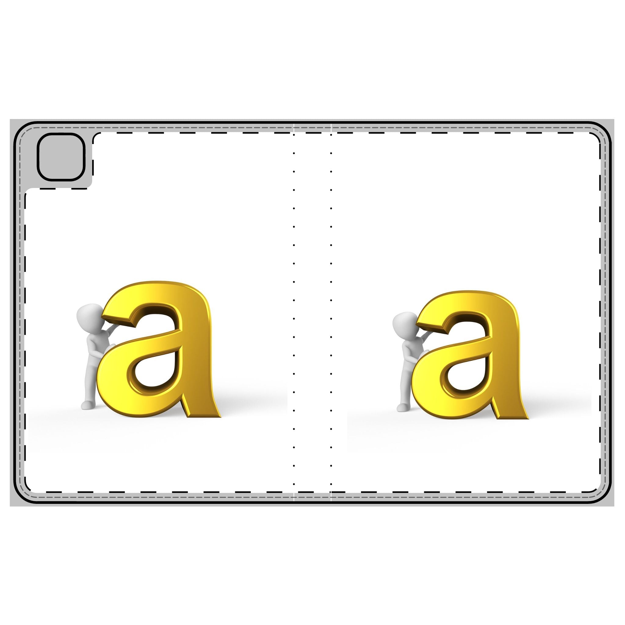 3D Gold Letter A design Tablet Folio Case | alphabet monogram sleeve