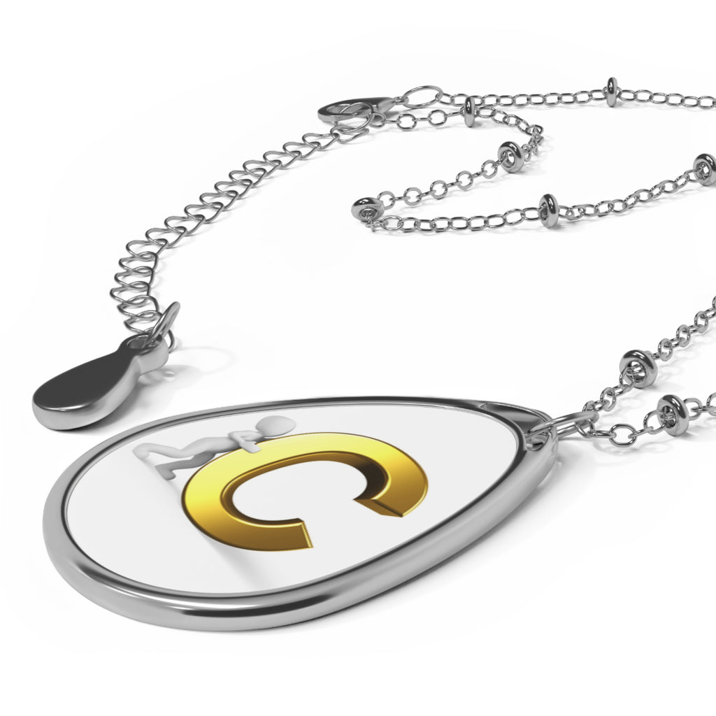 Personalized Oval Pendant Necklace — Gold Initial 'C' Monogram Teardrop Charm
