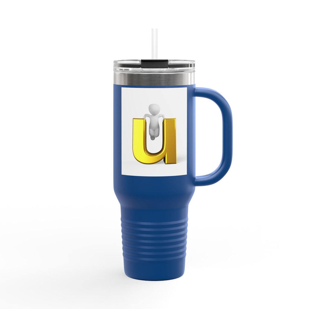 3D Gold Letter U with Figure Insulated Travel Mug | 40oz Tumbler