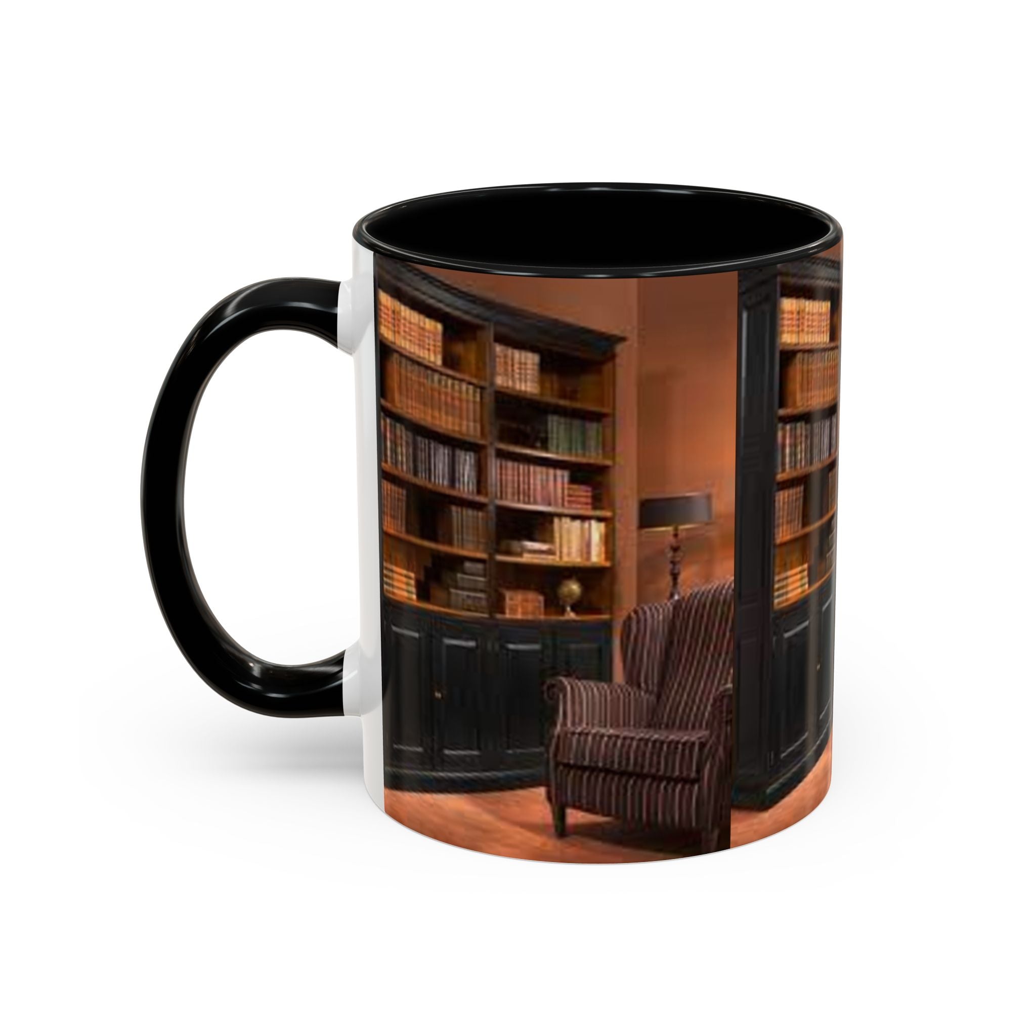 Cozy Library Bookshelf Coffee Mug | Accent Black Handle