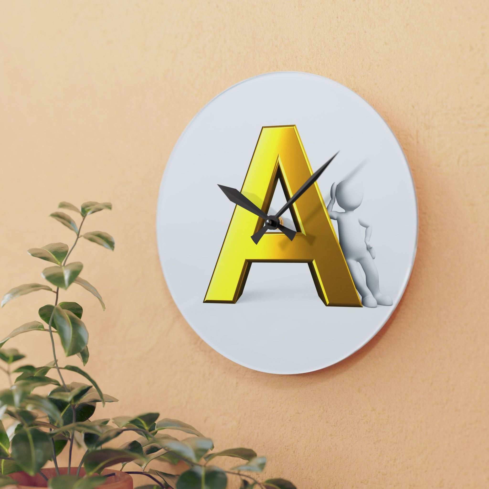 Gold Letter A monogram Acrylic Wall Clock | Initial A decor