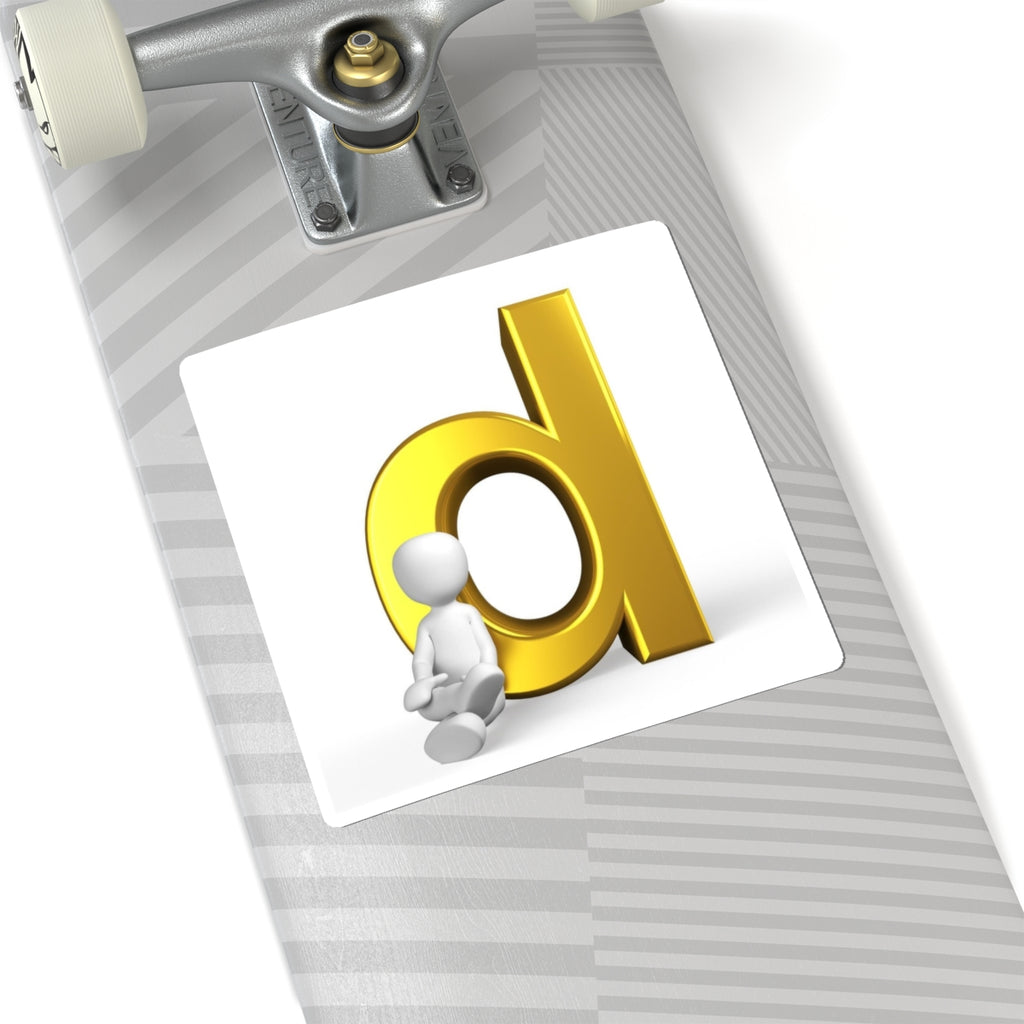 Gold Letter 'd' with Sitting Figure Kiss-Cut Sticker | Alphabet Monogram Sticker
