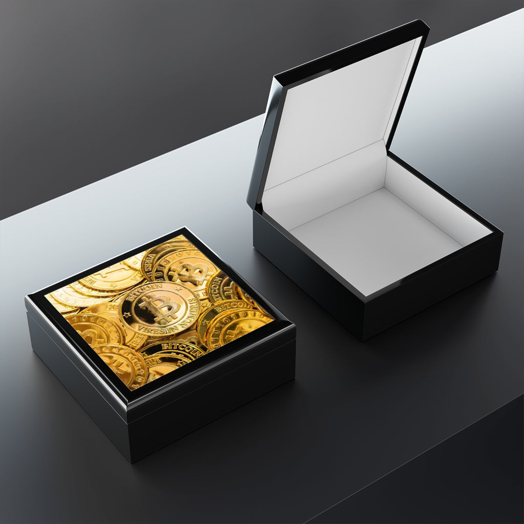 Bitcoin Coin Pattern Jewelry Box | Cryptocurrency Luxe Coin Design