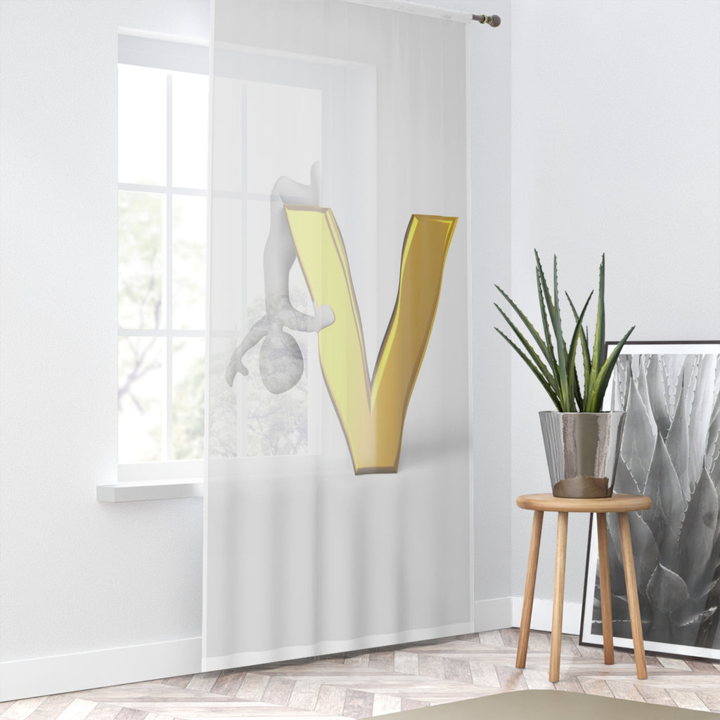 Golden Letter V with Climbing Figure Window Curtain | Monogram Initial Panel