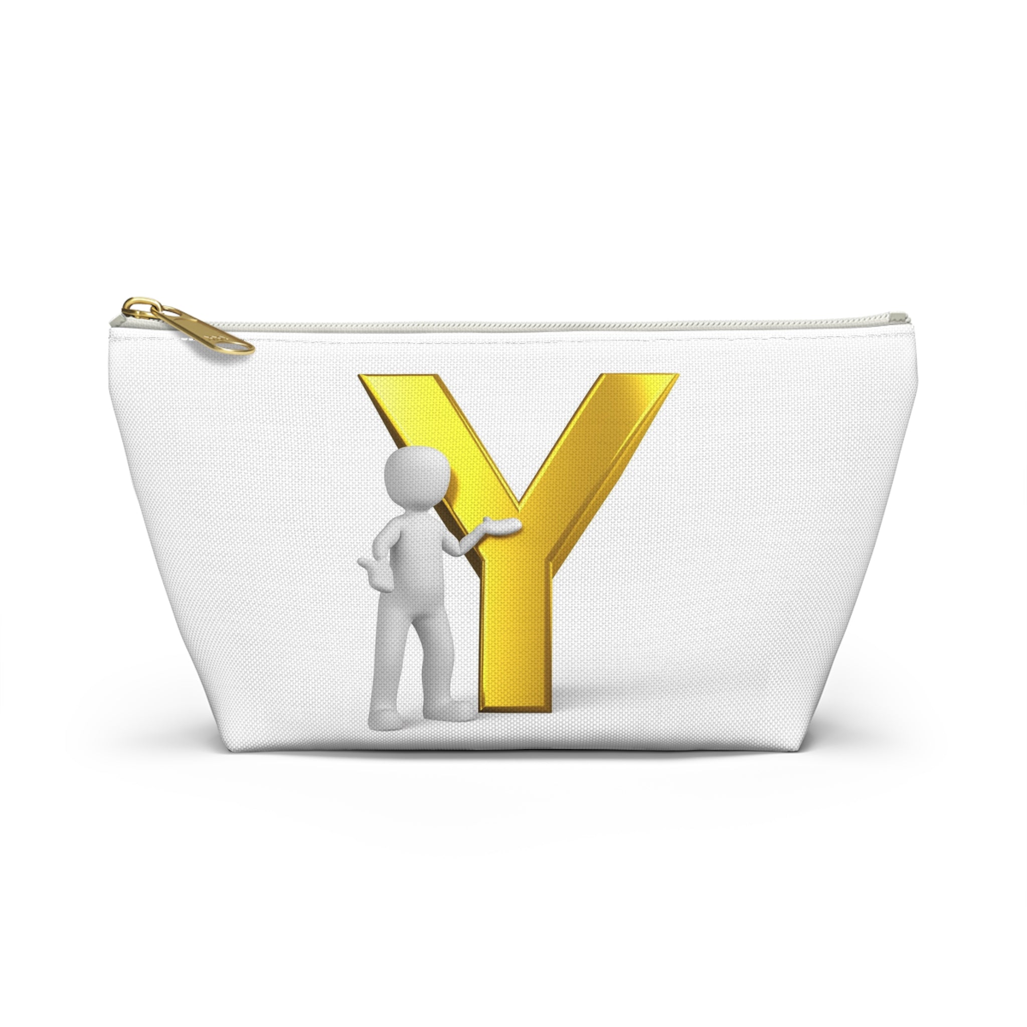 Gold Letter Y with Figure Accessory Pouch | Monogram Makeup Bag