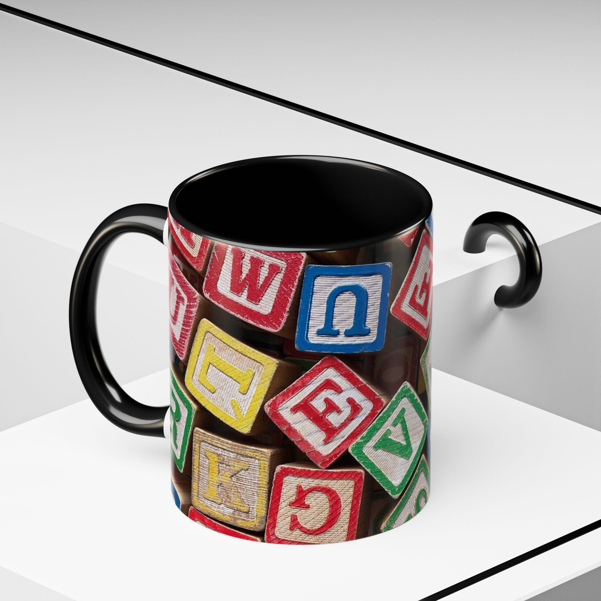 Alphabet Blocks Accent Coffee Mug | Kids Toy Letter Pattern