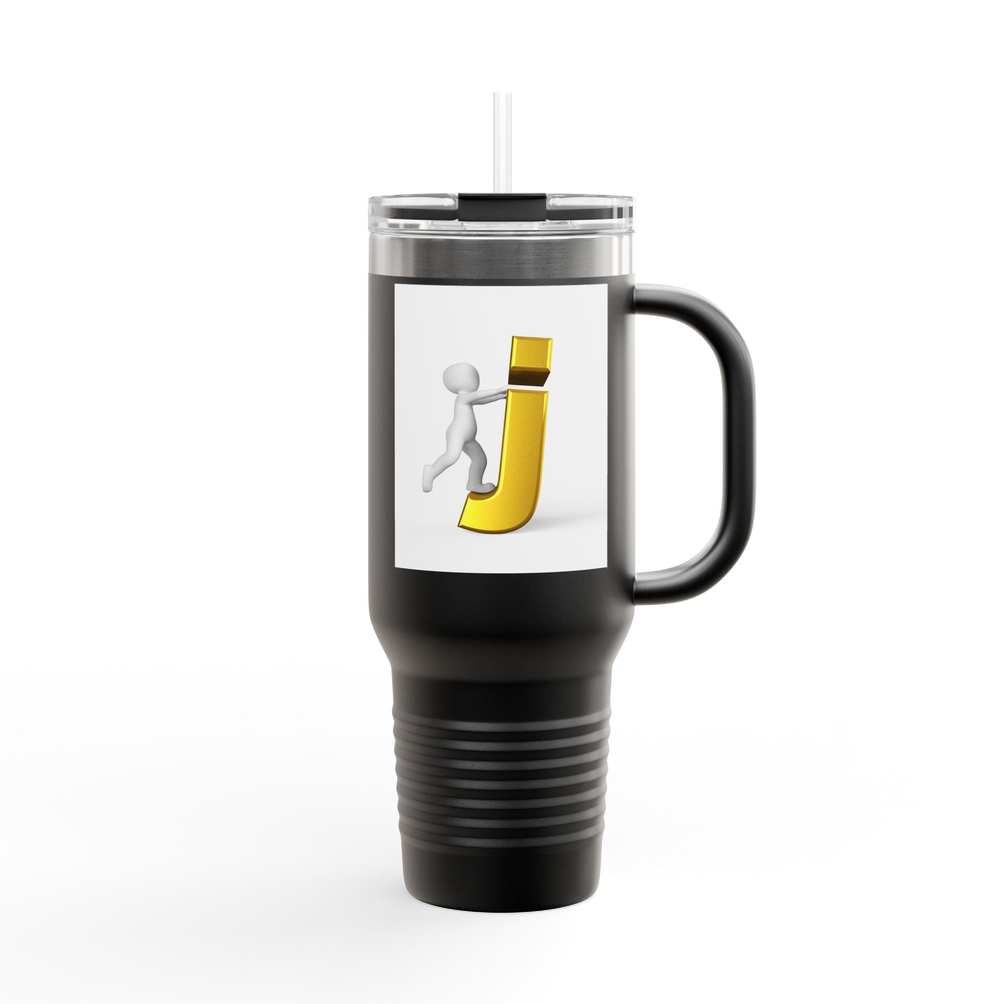 3D Stick Figure Pushing Letter J Travel Mug | 40oz Insulated Tumbler