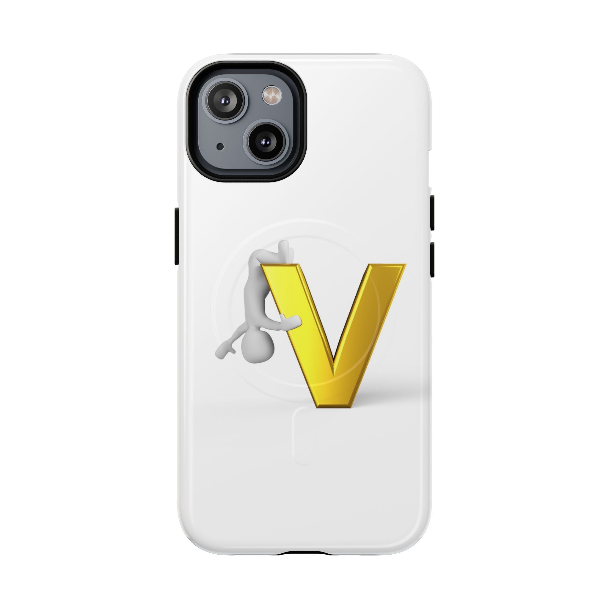 Coque de téléphone aimantée résistante 3D lettre V jaune | Coque iPhone Monogramme V