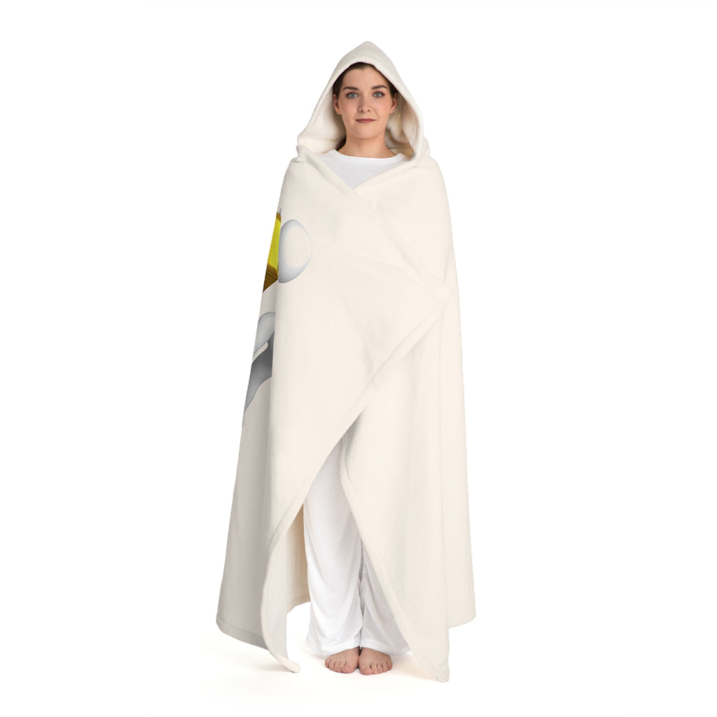 Cream Hooded Sherpa Fleece Blanket | Cozy Gold Letter F With Figure