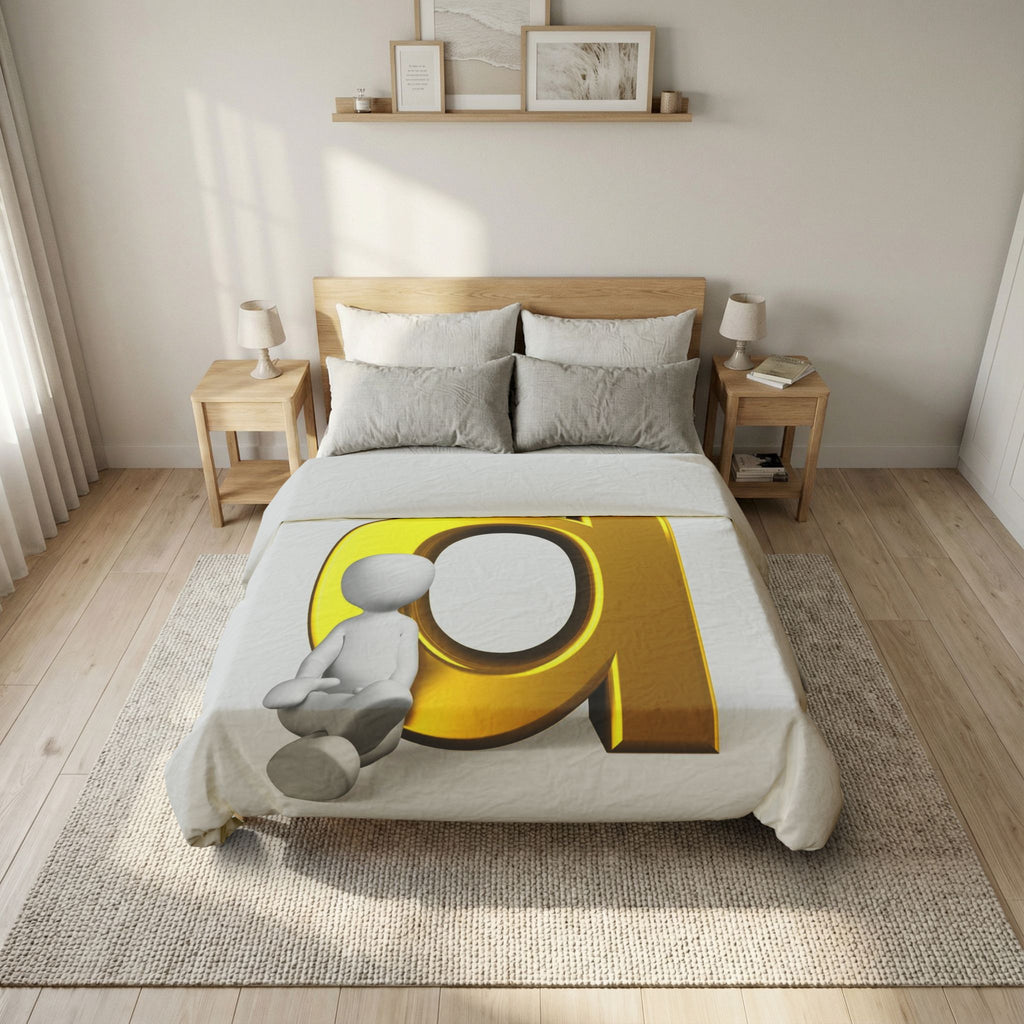 Gold Letter d with Sitting Figure Cotton Duvet Cover