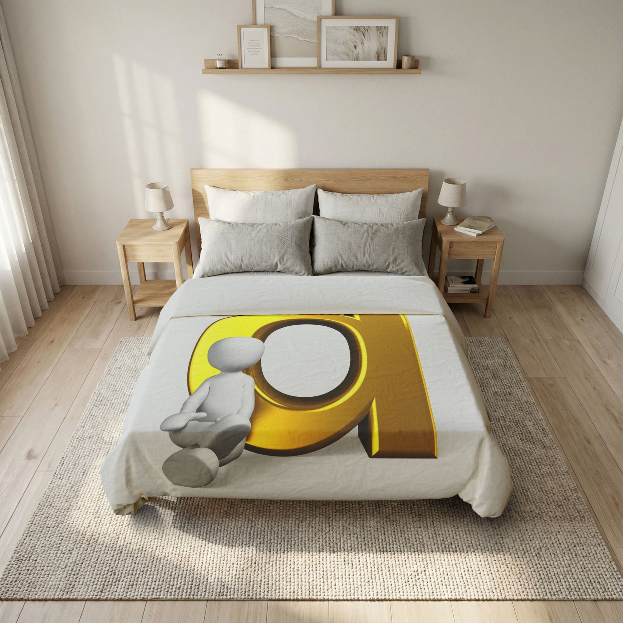 Gold Letter d with Sitting Figure Cotton Duvet Cover