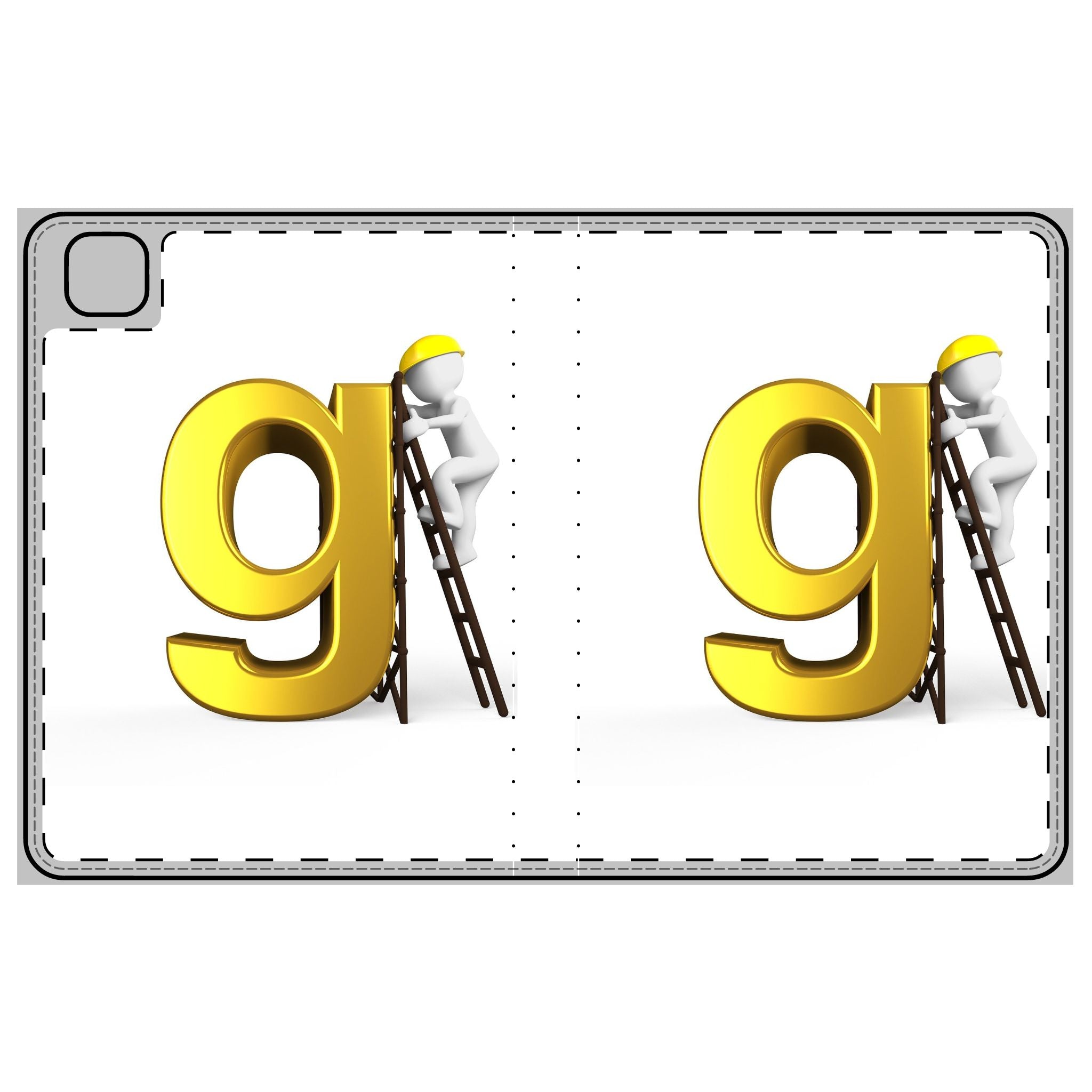 Coque à rabat pour tablette avec illustration de travailleur et lettre G en 3D | Housse initiale alphabet