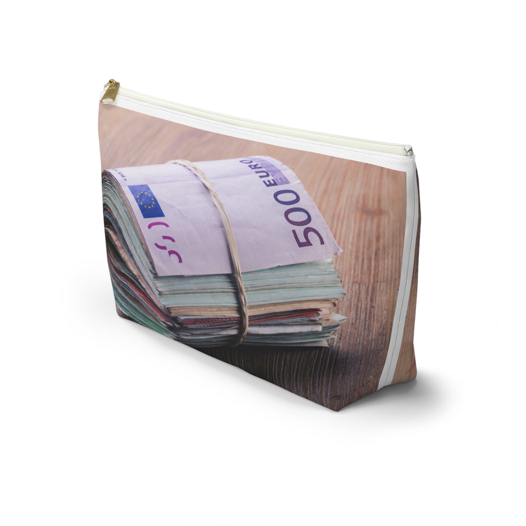 Rolled Euro Banknotes Accessory Pouch | T-Bottom Zipper Pouch