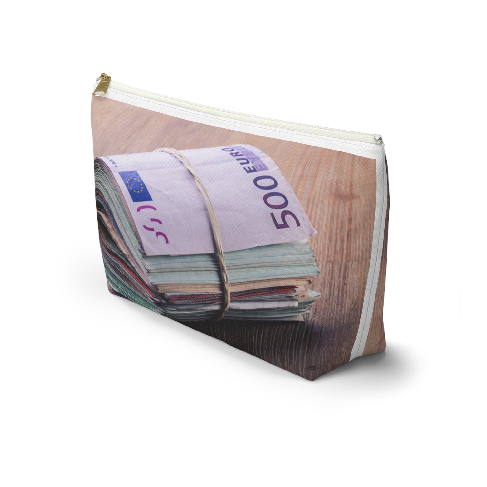 Rolled Euro Banknotes Accessory Pouch | T-Bottom Zipper Pouch