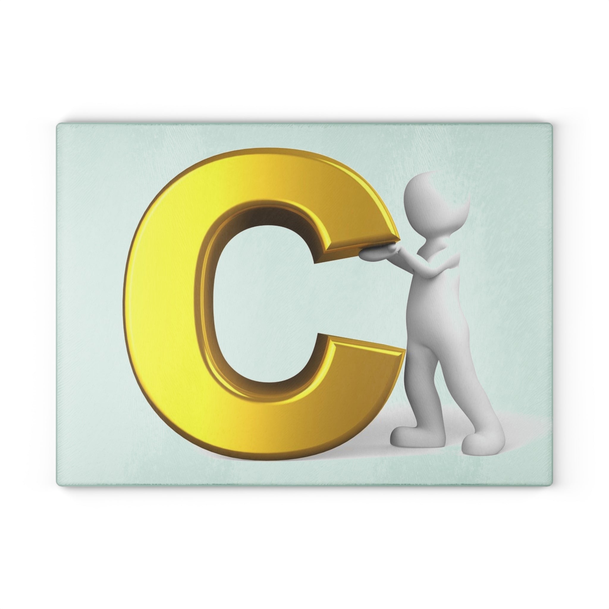 Gold Letter C with 3D Figure Glass Cutting Board | Monogram Initial Kitchen Decor